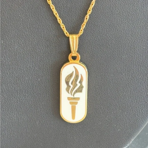 LDS Mormon Enamel Young Woman Torch Pendant Charm Necklace 14k GF Chain - Picture 2 of 10